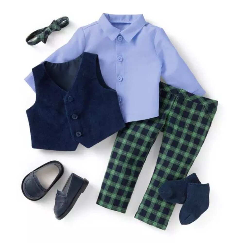 American Girl Doll Janie and Jack Tartan Plaid Holiday Boy Outfit Brand NEW